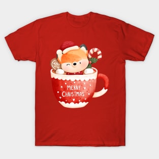 Cute Fox in a Teacup Christmas Gift T-Shirt